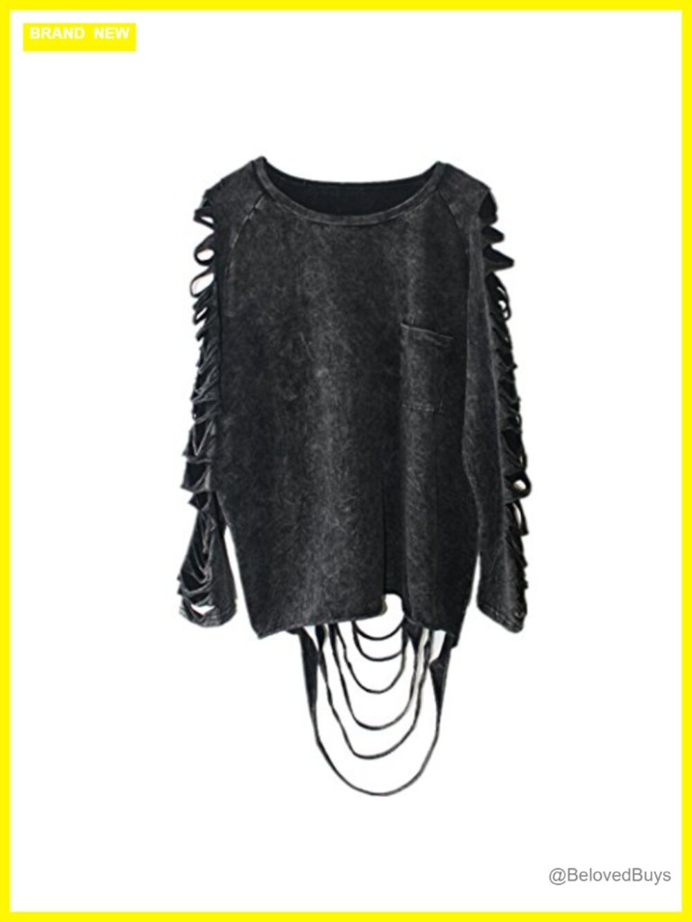 Ripped Cut Out Distressed Long Sleeve Loose Fit Pullover Top